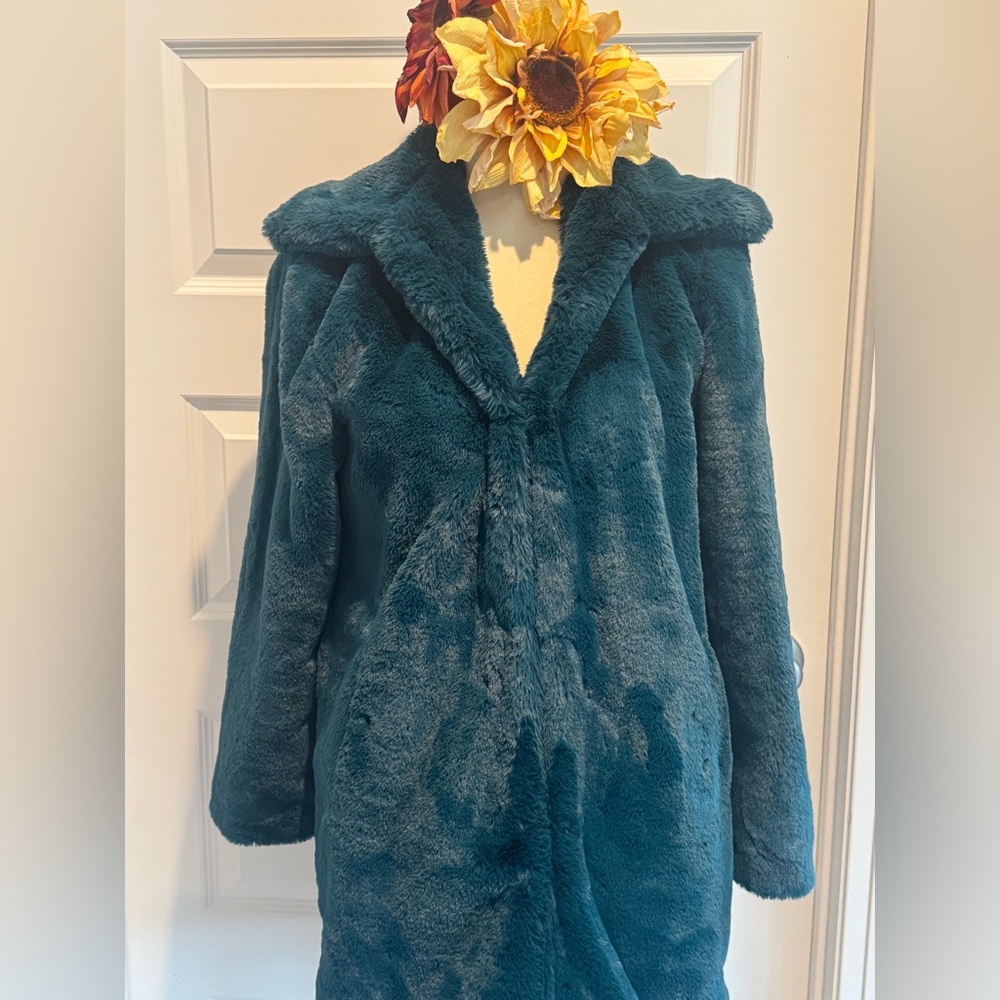 Luxurious Teal Faux Fur Coat